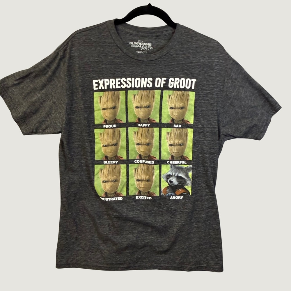 Marvel Guardians of the Galaxy Vol 2 Expressions of Groot Shirt Gray Mens L